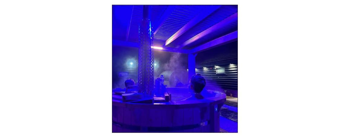 Chill at the Yard - Hot Tub at Night illuminated