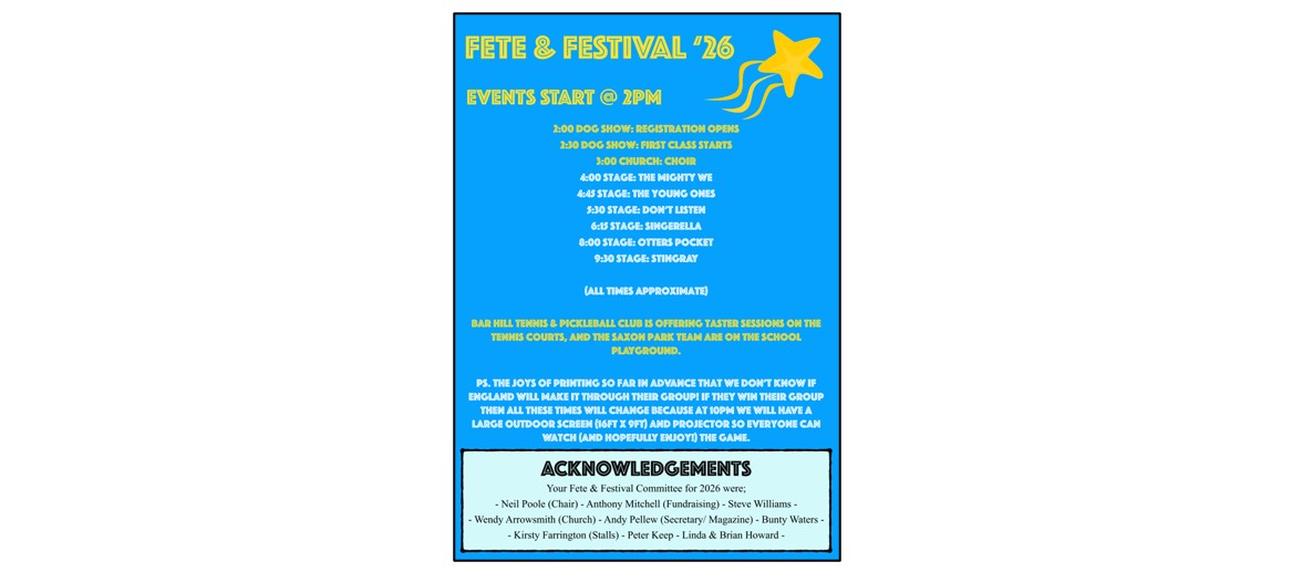Bar Hill Fete & Festival - times