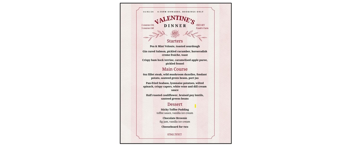 Valentine's Dinner at Frank’s Farm