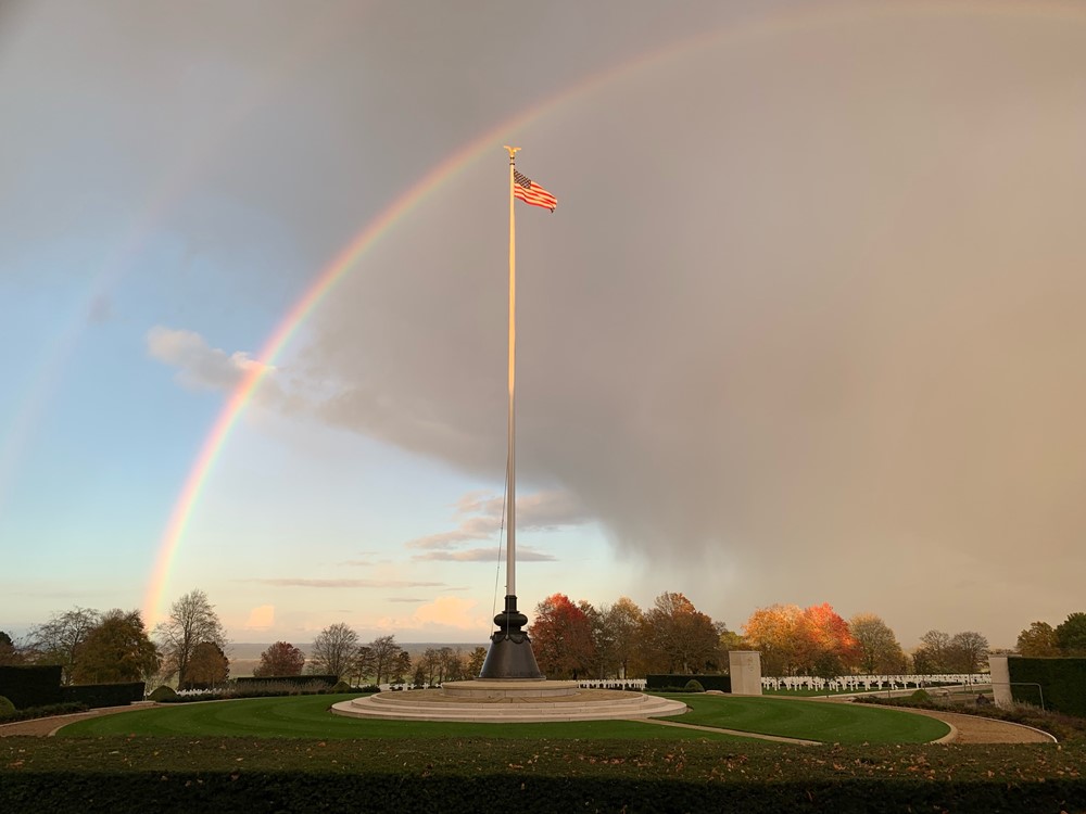 Cambridge American Cemetery rainbow