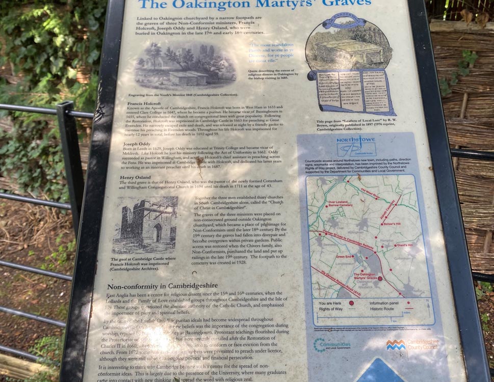 Oakington Martyr's Graves information board