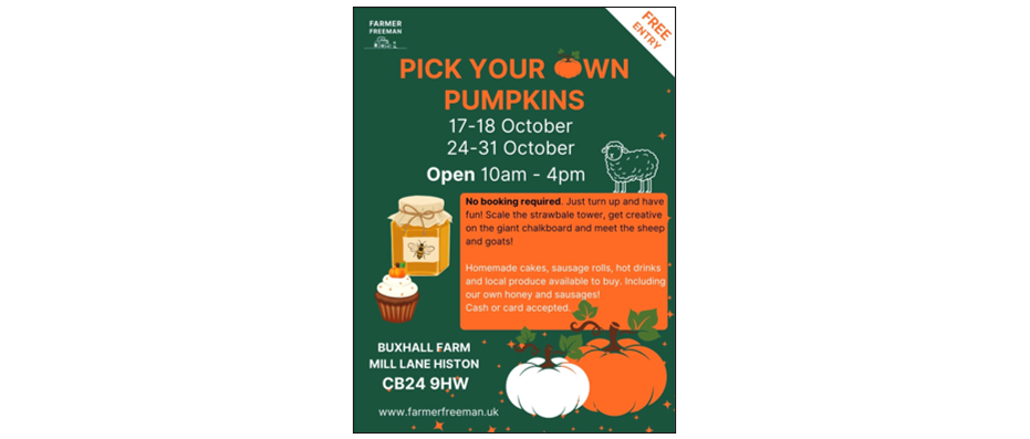 Pick Your Own Pumpkins 17 - 18 October